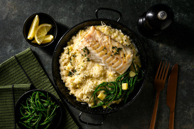 Zeekraal en kabeljauw op romige risotto met pastinaak