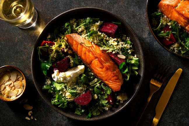 Salmon with Feta Sauce, Lemon & Fresh Herbs