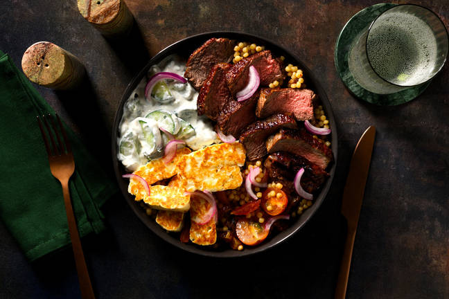 Harissa Lamb Steak and Halloumi Mezze Bowl
