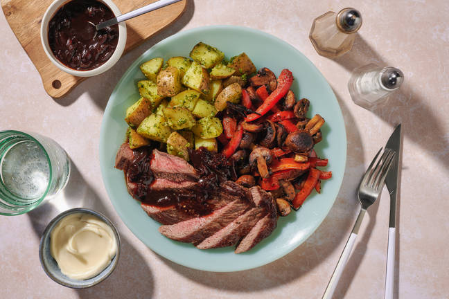 Signature Steak with Pesto Potatoes & Onion Chutney
