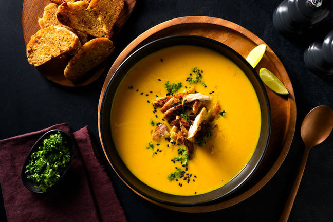 Pulled Chicken with Aromatic Carrot Soup