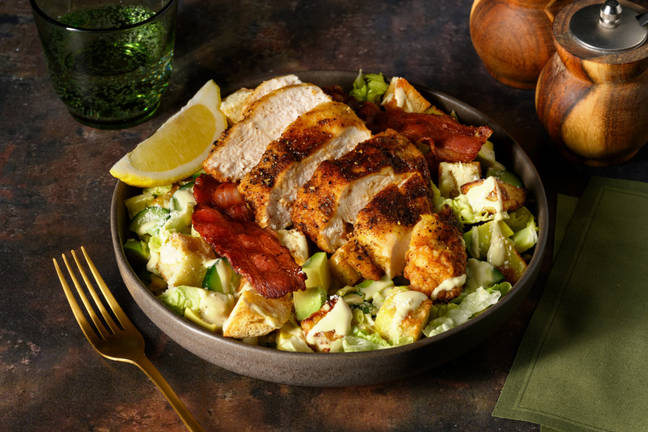 Spiced Chicken, Bacon & Avocado Caesar Style Salad