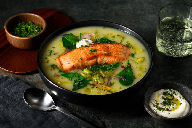 Saumon & soupe crémeuse poireau-pommes de terre