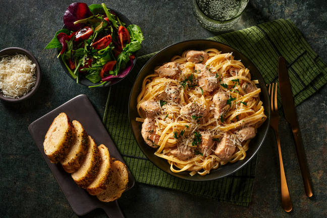 Truffled Chicken Tagliatelle Alfredo and Garlic Baguettes