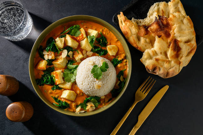 Ultimate Matar Saag Paneer and Garlic Naan