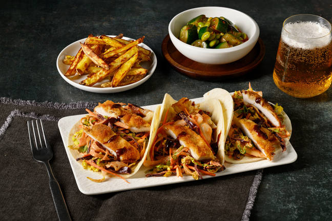 Crispy Hoisin Chicken Tacos and Sesame Chips