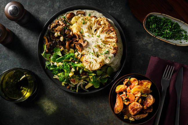 Cauliflower Steak in Creamy Blue Cheese Sauce