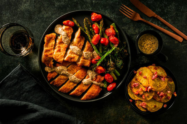 Parmigiano Reggiano Crumbed Chicken Schnitzel and Premium Tomatoes