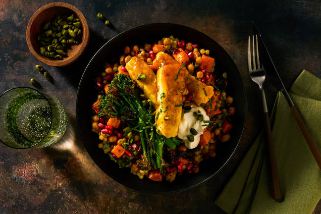 Glazed Halloumi and Jewelled Pearl Couscous Salad