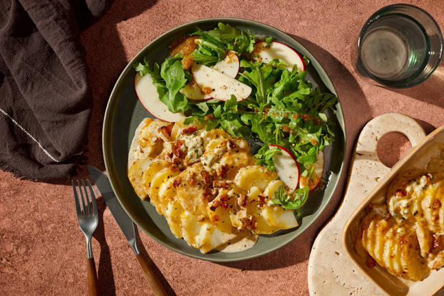 Blue Cheese, Cheddar and Bacon Gratin