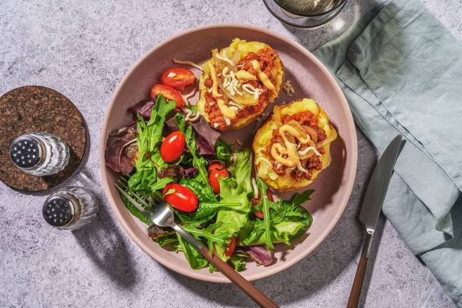 Beef Cheeseburger Loaded Jacket Potato