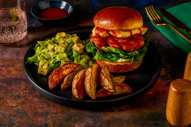 Hot Honey Crispy Chicken and Halloumi Burger