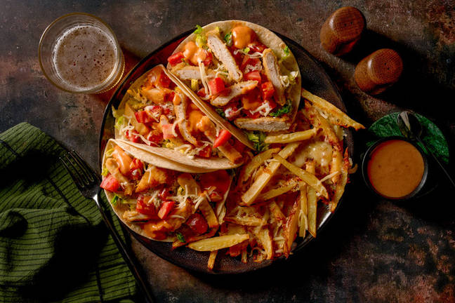 Crispy Buffalo Chicken Tacos and Cheesy Chips