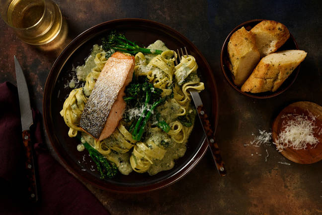 Easy Salmon on Fresh Pesto Tagliatelle