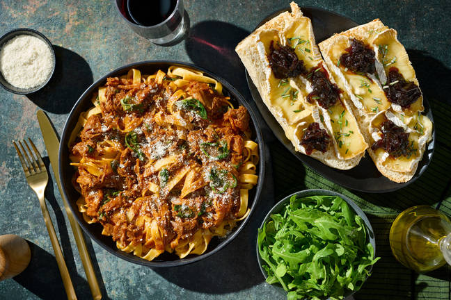 Pulled Beef Ragu and Rosemary Camembert Baguette