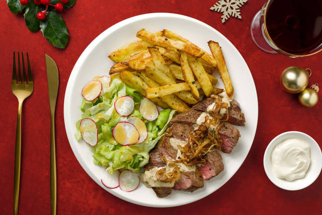 Ribeye Steak with Herbaceous Hollandaise & Fries 