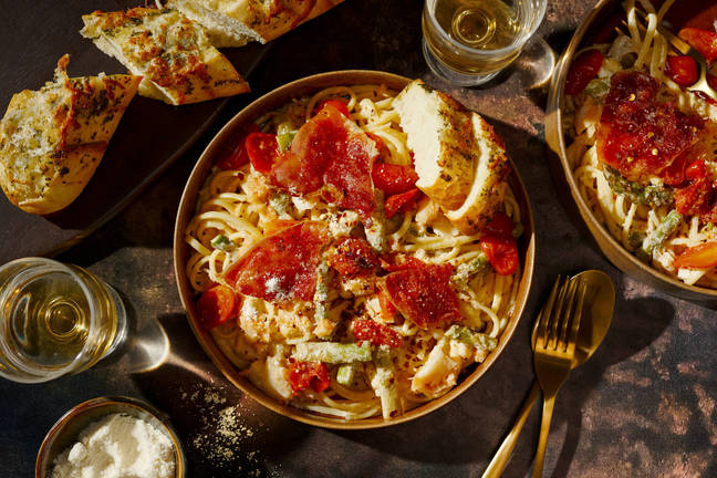 Orkney Crab, Serrano Ham and Asparagus Linguine