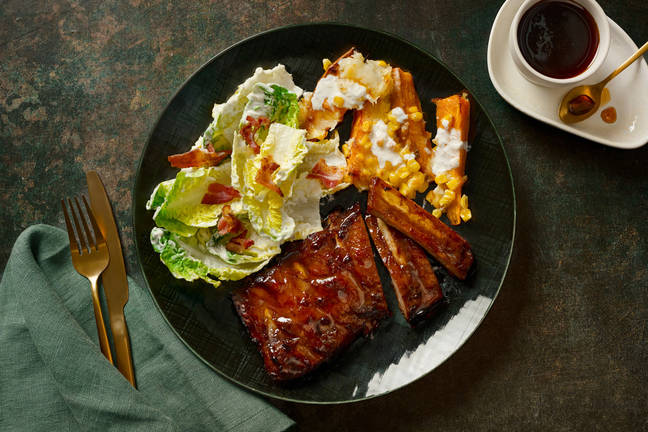 Smoky Maple Ribs and Cheesy Sweet Potato Wedges