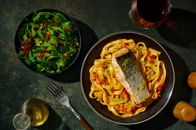 Pesto Salmon and Roasted Tomato Tagliatelle