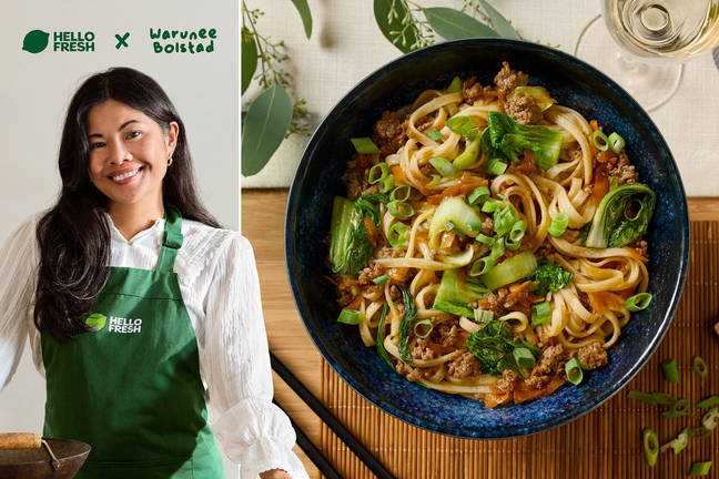 Kjøttdeig og nudler i hoisin- og søt chilisaus