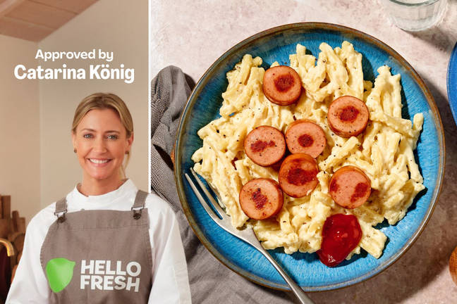 Stekt falukorv med stuvade makaroner