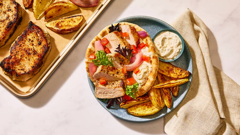 Sheet Pan Garlicky Pork Wraps