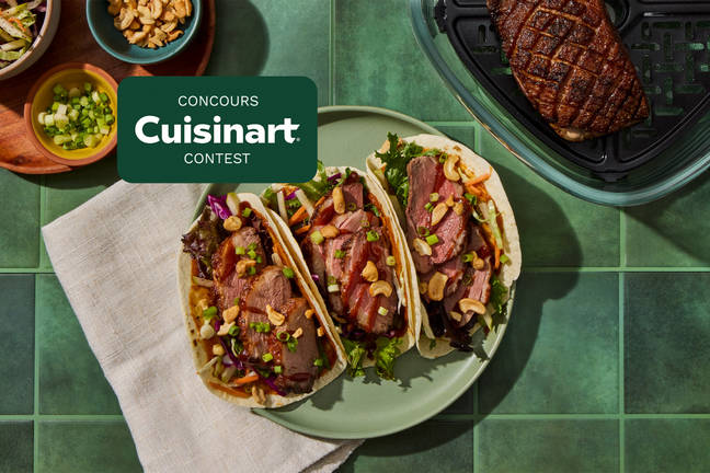 Peanut-Hoisin Duck Tacos with Pear Coleslaw, Cashews and Green Onion