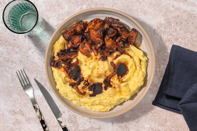 Glasierte vegane Filetstücke mit Miso-Kohl