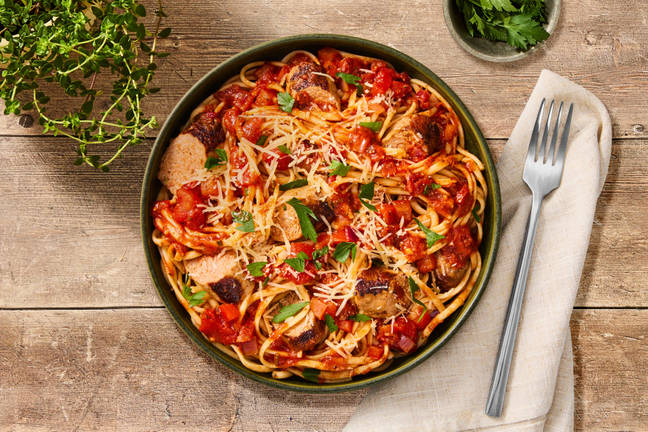 Turkey Sausage Peperonata with Linguine