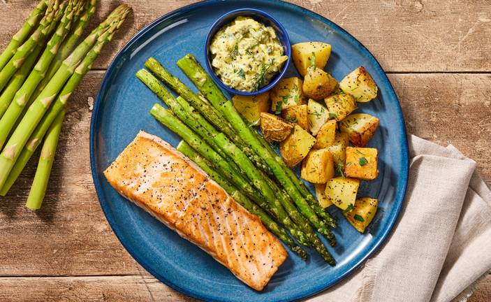 Salmon with Asparagus and Herbed Potatoes