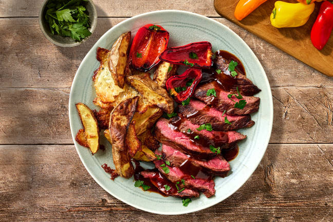 Roasted Steak with Potatoes and Blistered Mini Peppers