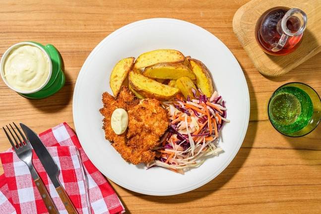 Spicy Chicken Schnitzel and Apple Coleslaw
