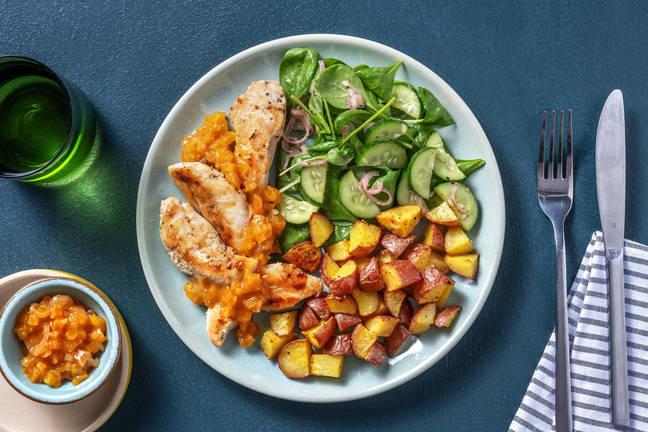 Apricot-Glazed Chicken Tenders with Roasted Potatoes