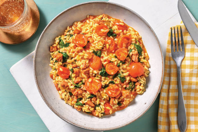 Chorizo & Spinach Risoni Bake