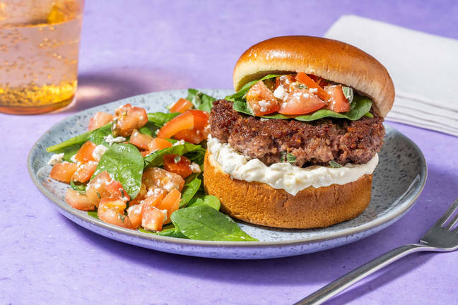 Beef Burgers and Greek Salad