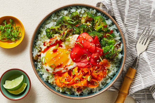 Broccoli-Carrot Donburi with a Fried Egg