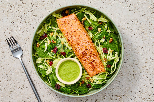 Saumon poêlé à la sauce déesse verte