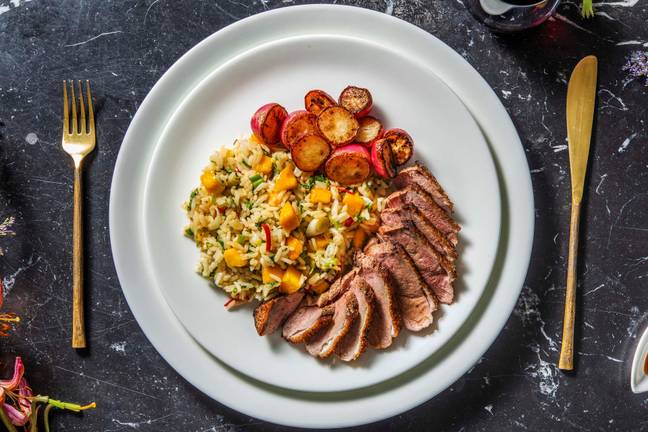 Chinese 5 Spice Duck with Rice and Mango Salad