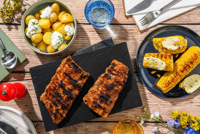 Grilled BBQ Ribs and Corn on the Cob