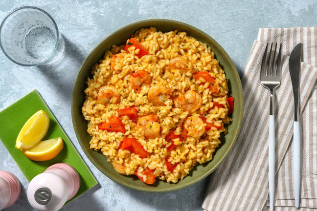 Crevetten mit Zitrone auf cremigem Risotto