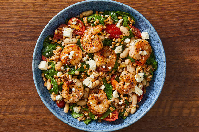 Mediterranean-Spiced Shrimp-and-Farro Bowls