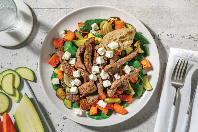 Easy Garlicky Beef & Roast Veggie Toss