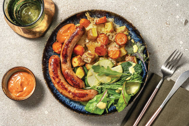 Pork Sausages & Parmesan Roast Veg
