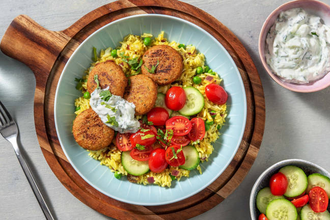Crispy Falafels on Spiced Pilaf