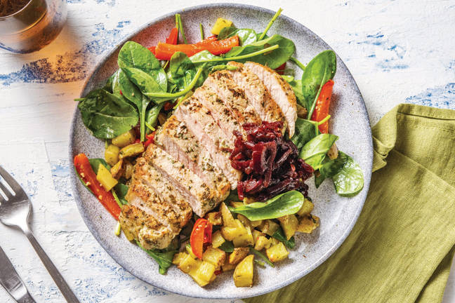 Garlic & Herb Pork with Pesto Spinach Veggies
