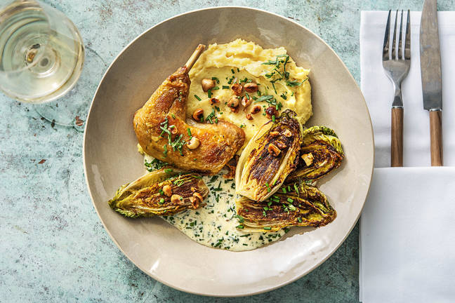 Gekonfijte parelhoen met aardappelpuree