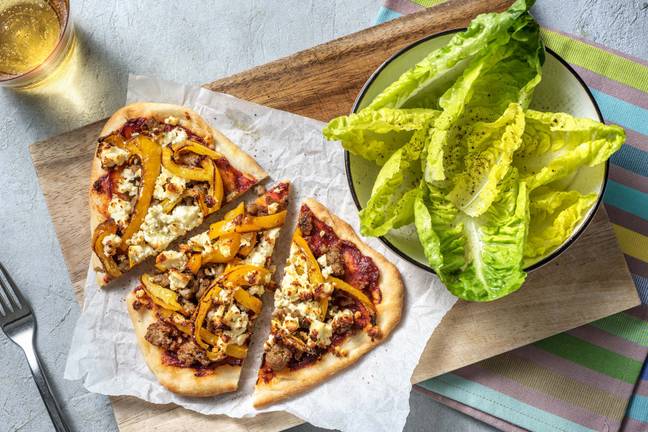 Harissa Sausage Naan Pizza