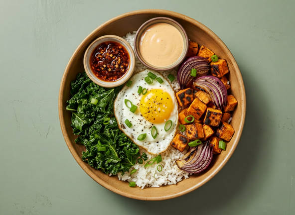 Chili Crisp Egg & Kale Rice Bowls