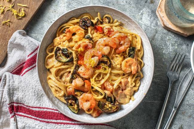 Linguine met garnalen in romige saus