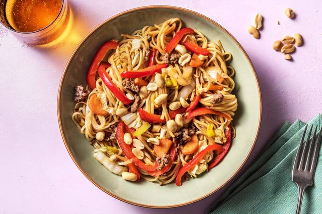 Aziatische noedels met gekruid gehakt